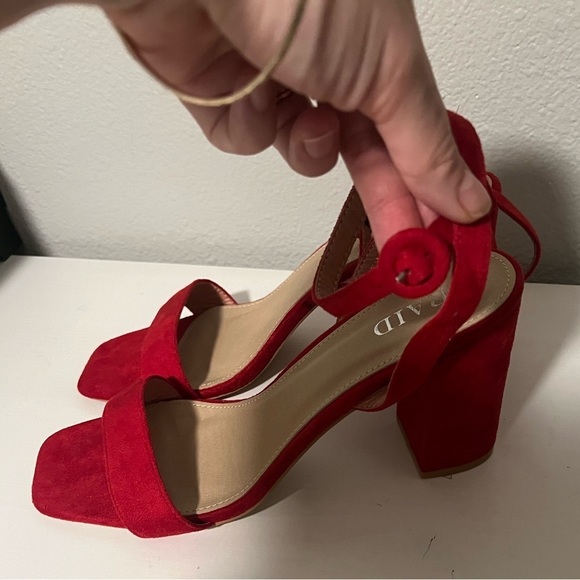 ASOS Shoes - ASOS Raid Red Suede Square Toe Ankle Wrap Strap Chunky Heels Size 8